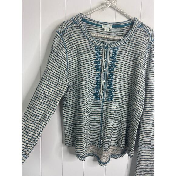 Sundance Cabin Cozy Up Henley Black/White Spaced Dyed with Teal Accents Size L - Picture 7 of 9